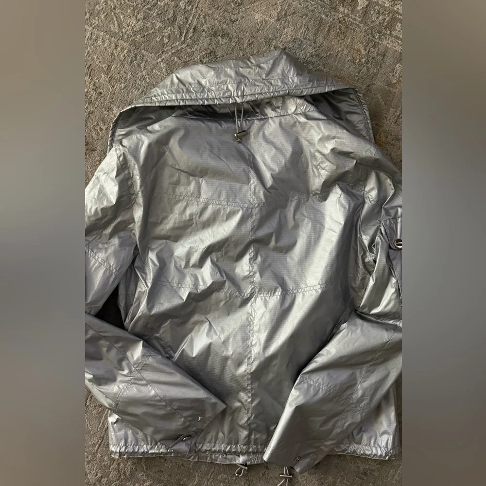 Ralph Lauren Women M Silver Foil Metallic Hooded Jacket Windbreaker Lightweight - Picture 5 of 8